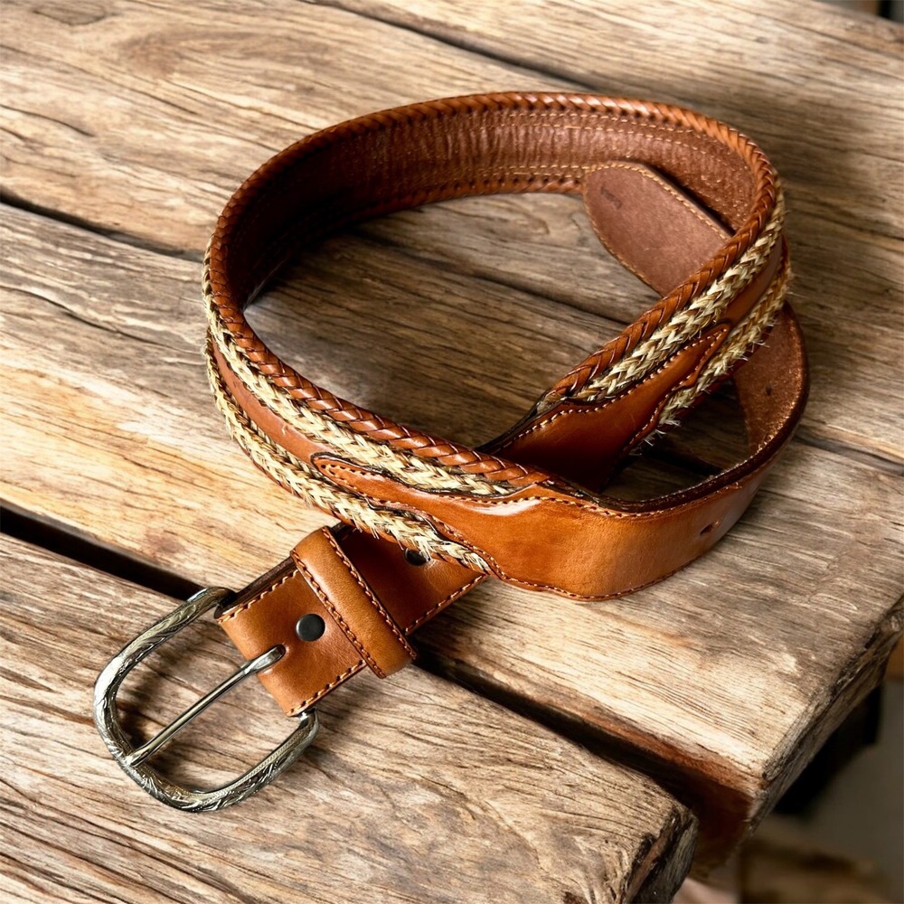 Tony Lama Vintage Western Leather Braided Belt Tan Size 30 Style 7656L